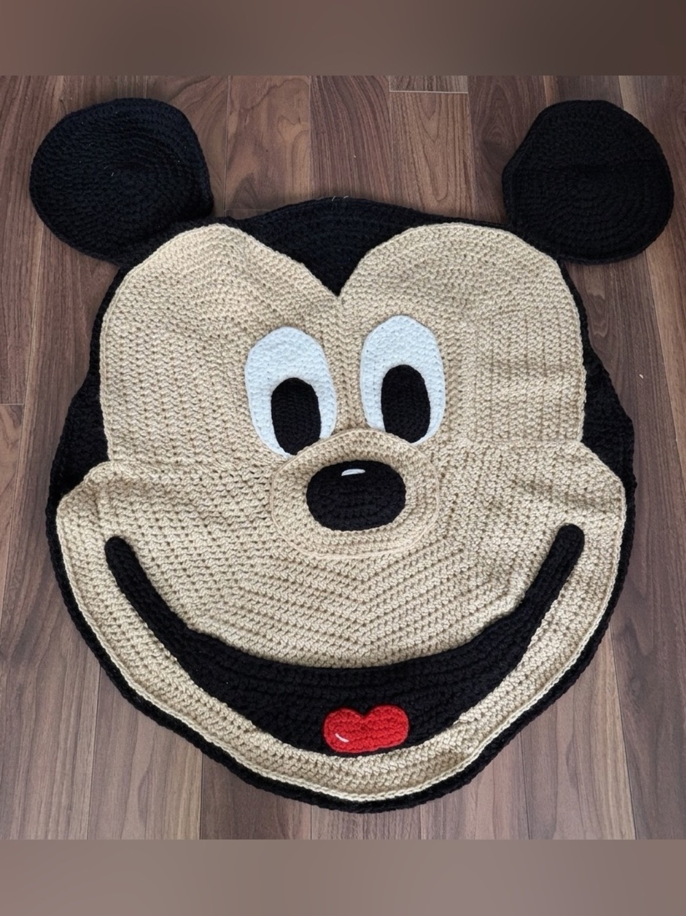 Disney Mickey Mouse Crochet Character Rug Black Beige OS